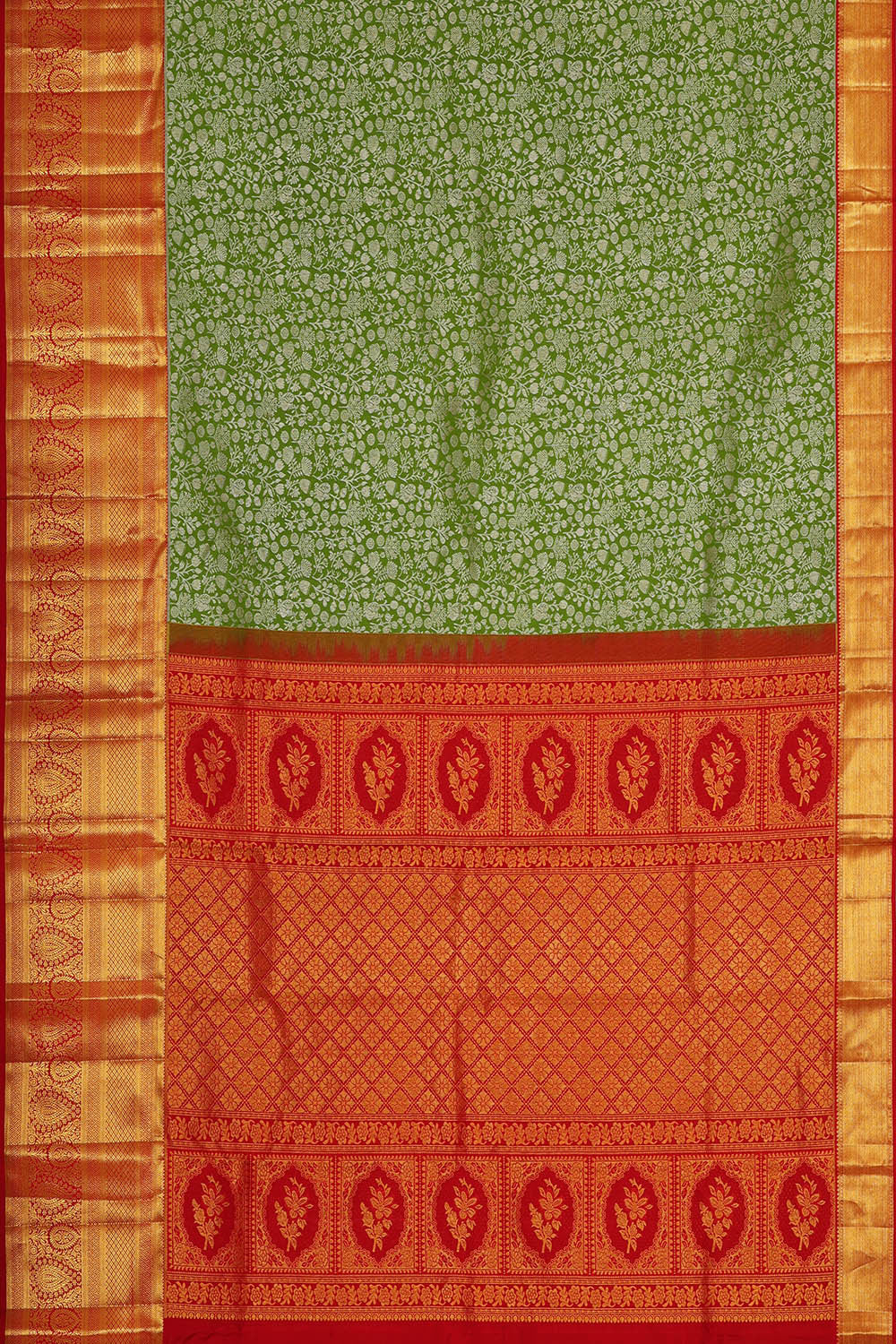 Image of Kanchipattu Golden Green Brocade Saree